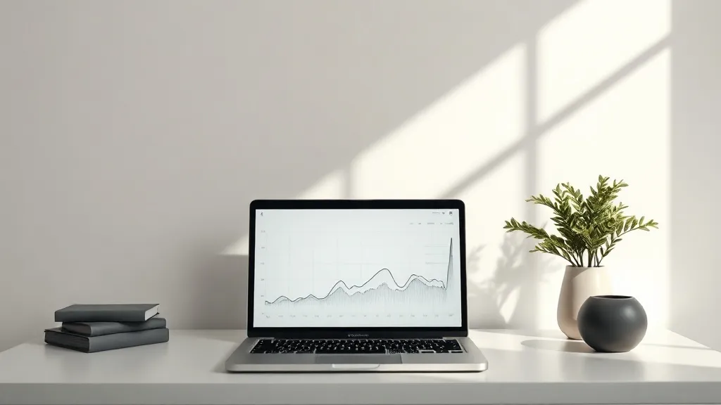 Minimalist clean workspace with a laptop showing abstract da